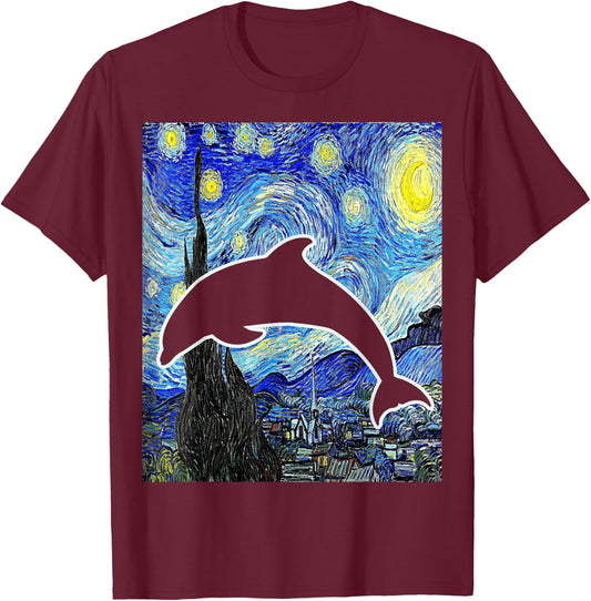 Dolphin Starry Night Dolphin Lover Cetology T-Shirt - T-Shirt | Maroon