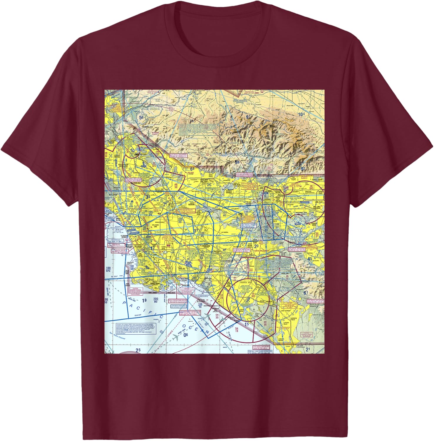 Aeronautical chart Los Angeles VFR sectional pilot T-Shirt - T-Shirt | Maroon