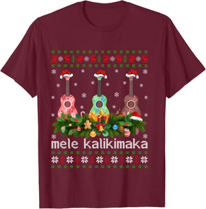 Mele Kalikimaka Ukulele Guitar Gift Ugly Ukulele Christmas T-Shirt - T-Shirt | Maroon