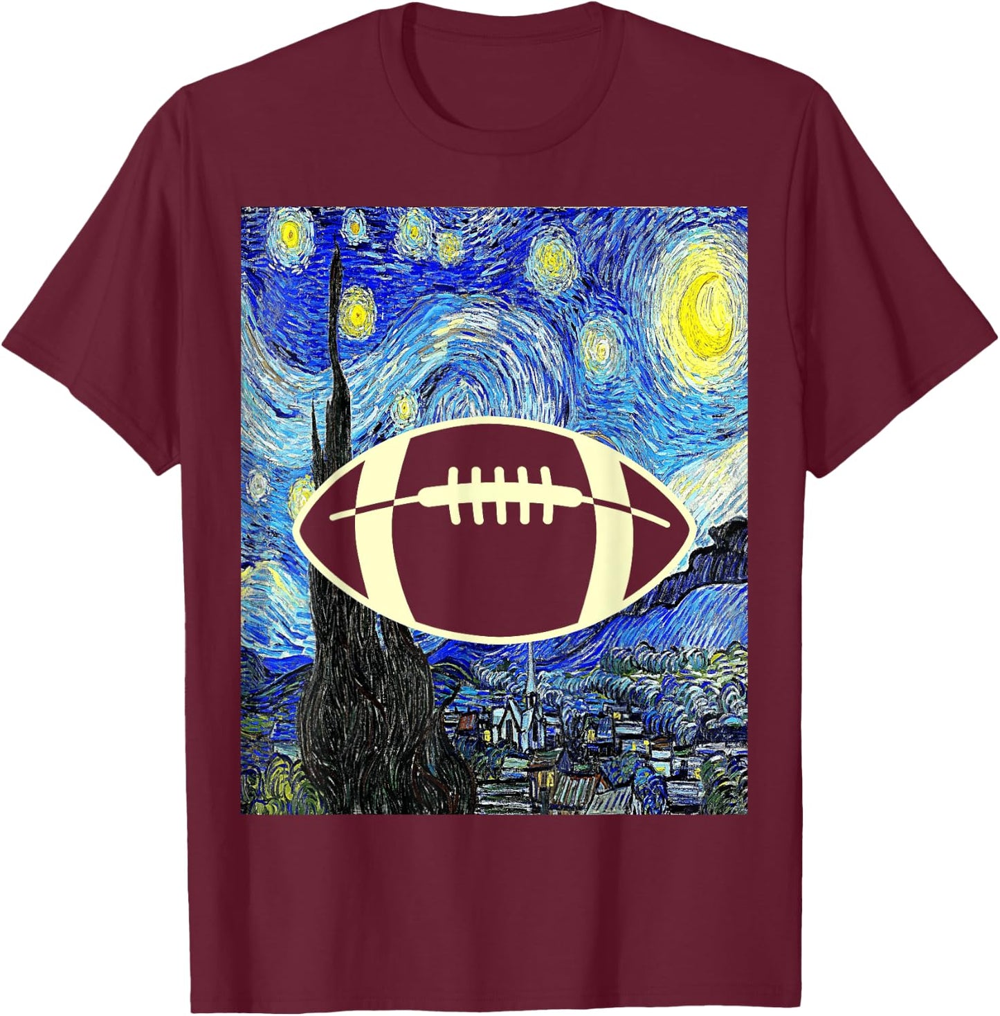 American Football Starry Night Football Lover Painting T-Shirt - T-Shirt | Maroon