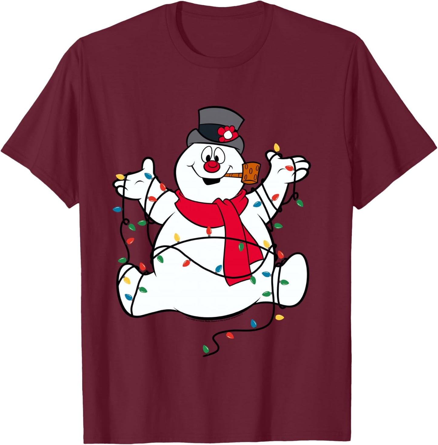 Frosty The Snowman Christmas Lights Portrait T-Shirt - T-Shirt | Maroon