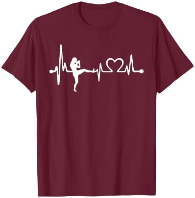 Funny Kickboxing Coach & Players Gift | Kickboxing Heartbeat T-Shirt - T-Shirt | Maroon