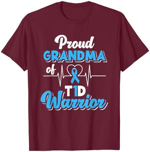 Proud Grandma Of A T1D Warrior Diabetic Diabetes Awareness T-Shirt - T-Shirt | Maroon
