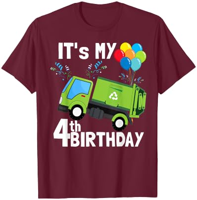 It's My 4th Birthday Garbage Truck 4 Birthday Boy Gift T-Shirt - T-Shirt | Maroon