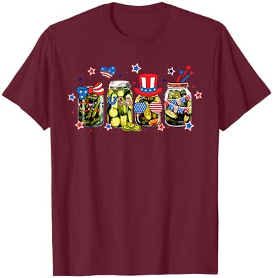 4th of July Canned Pickles Coquette Bows American Flag T-Shirt - T-Shirt | Maroon