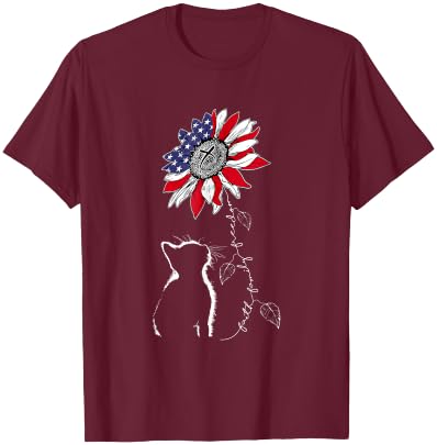 Women Cat Sunflower 4th of July Faith Freedom Patriotic T-Shirt - T-Shirt | Maroon