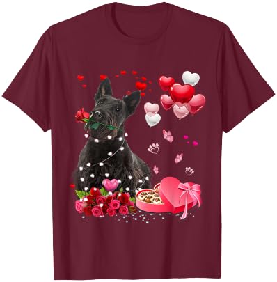 Funny Scottish Terrier Rose Heart Happy Valentine Day Dog T-Shirt - T-Shirt | Maroon