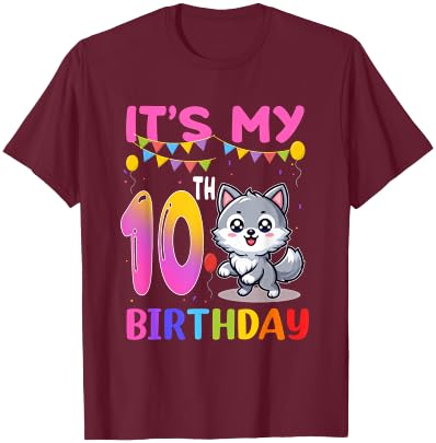 10th Birthday Wolf 10 Year Old Birthday Party Wolves Lover T-Shirt - T-Shirt | Maroon