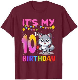 10th Birthday Wolf 10 Year Old Birthday Party Wolves Lover T-Shirt - T-Shirt | Maroon