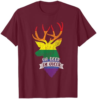Vintage Rainbow Oh Deer I'm Queer Pride Lesbian Gay LGBTQ T-Shirt - T-Shirt | Maroon