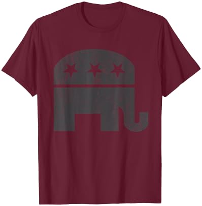 Gray Republican Elephant | Conservative | Distressed Grunge T-Shirt - T-Shirt | Maroon
