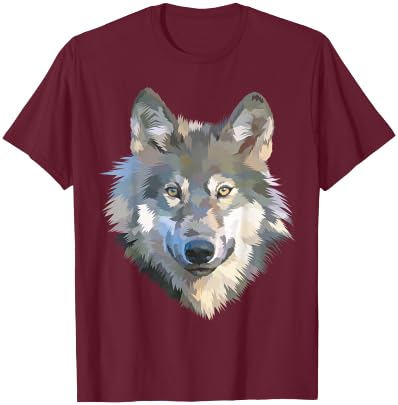 Realistic white wolf realistic animal print with T-Shirt - T-Shirt | Maroon