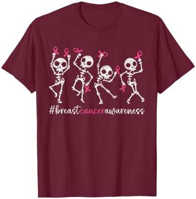 Pink Ribbon Breast Cancer Awareness Skeleton Women Men Kids T-Shirt - T-Shirt | Maroon