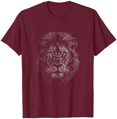 Lion Head Graphic Face Art Design T-Shirt - T-Shirt | Maroon