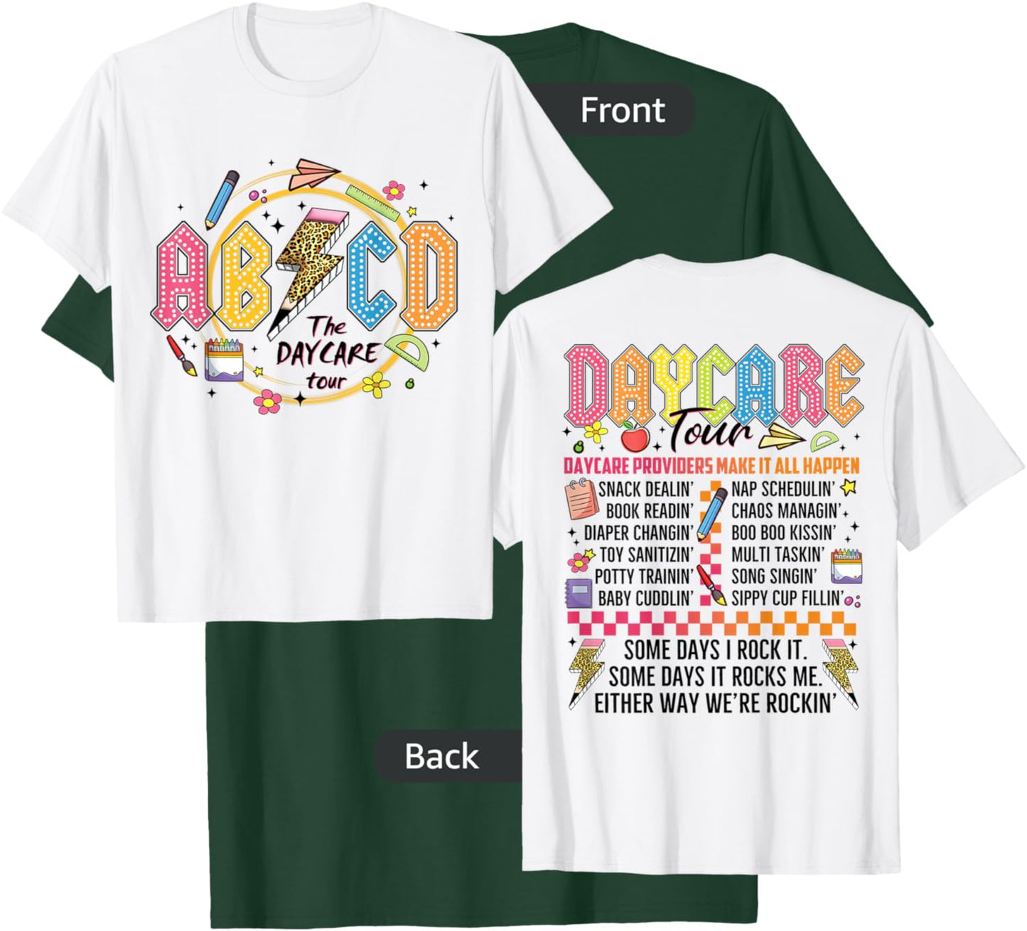 Funny ABCD Daycare Tour Retro Rockin' Back To School Gift T-Shirt - T-Shirt | Forest