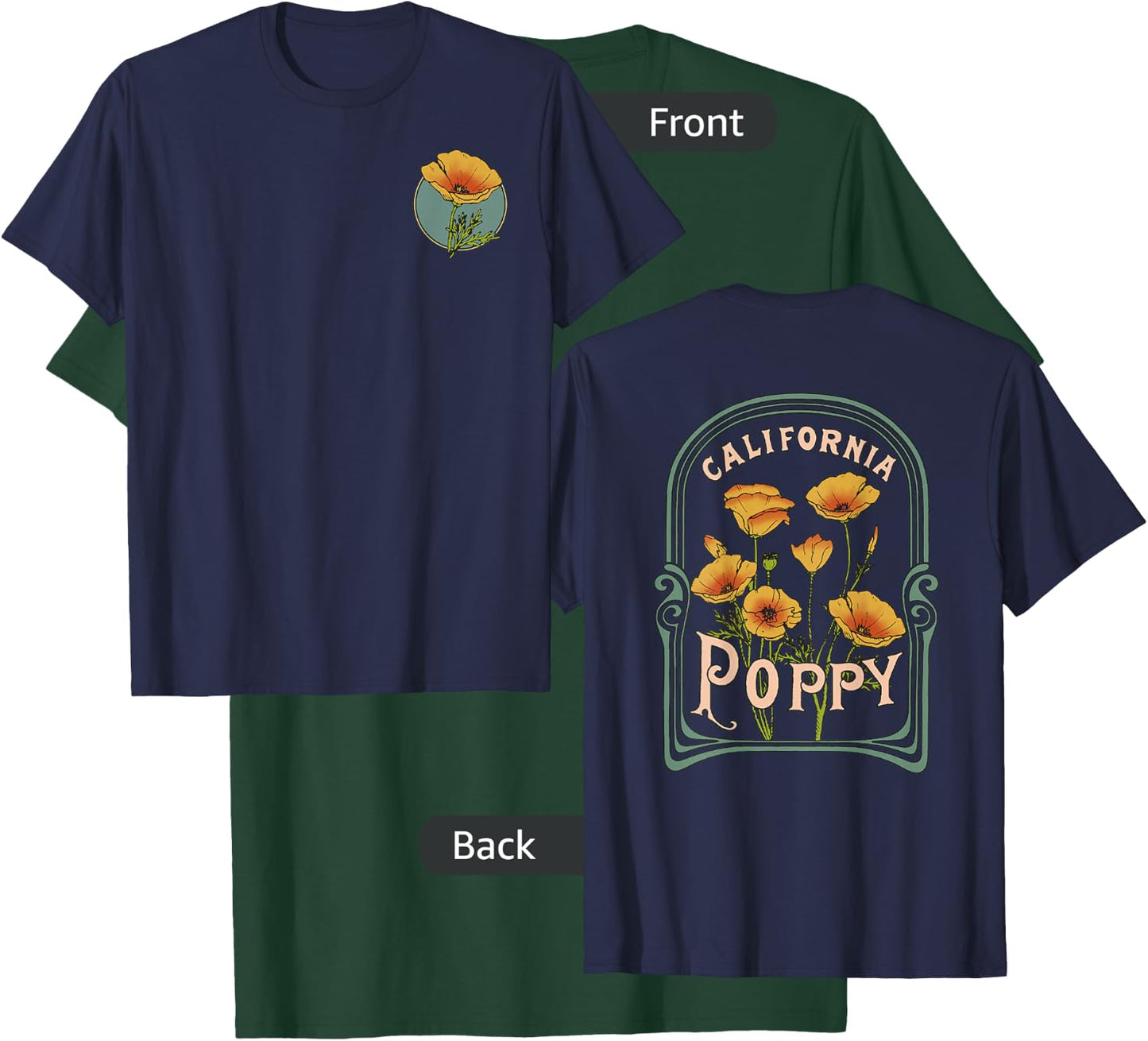 California Poppy Creative Outline and Picture Front & Back T-Shirt - T-Shirt | Forest