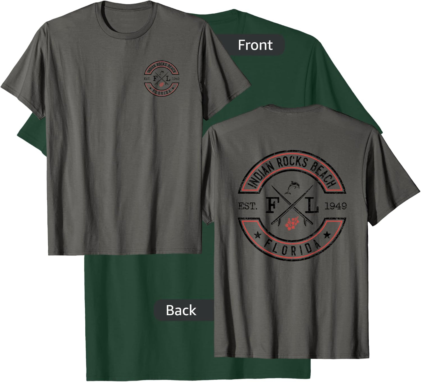 Indian Rocks Beach Florida FL Retro Surfer Front & Back Men Women Girls Kids T-Shirt - T-Shirt | Forest