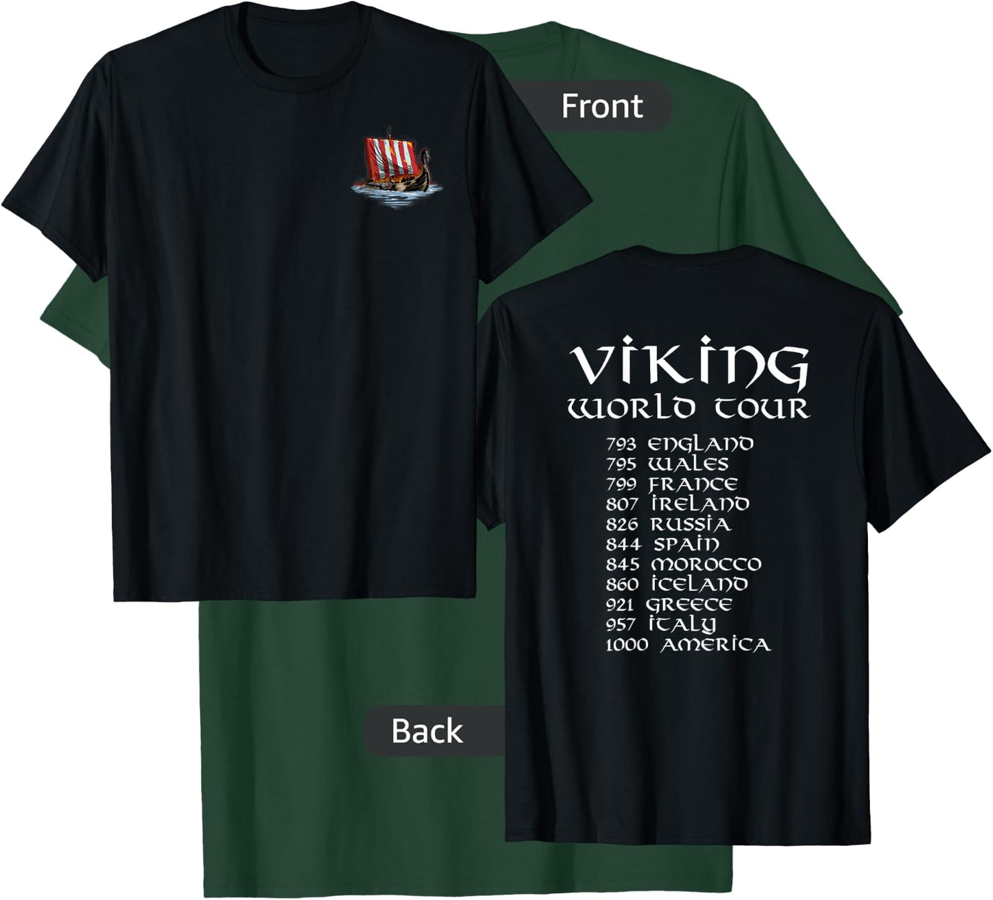 Norse History Gifts For Medieval Viking Explorers - Viking World Tour - Medieval Norse - Maritime History - Men's Black Short Sleeve Classic Fit - Small T-Shirt - T-Shirt | Forest