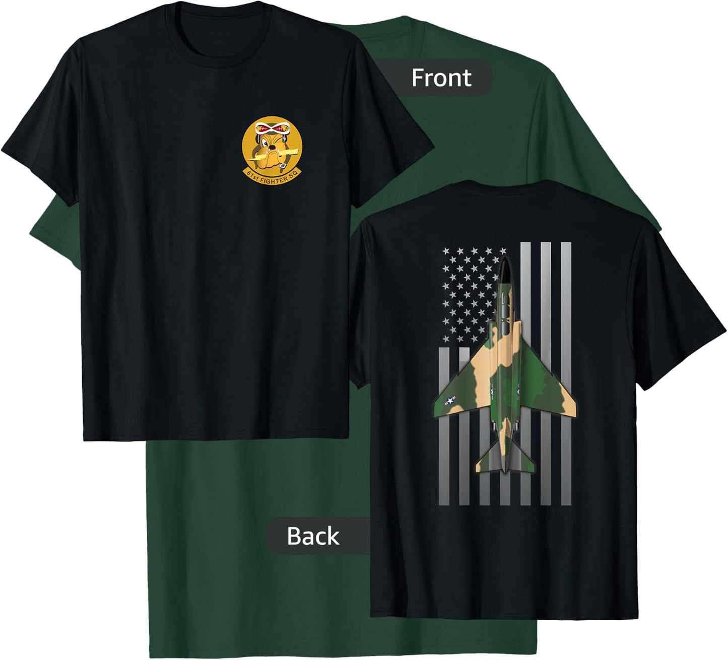 61st Fighter Squadron F-4 Phantom II and US Flag T-Shirt - T-Shirt | Forest