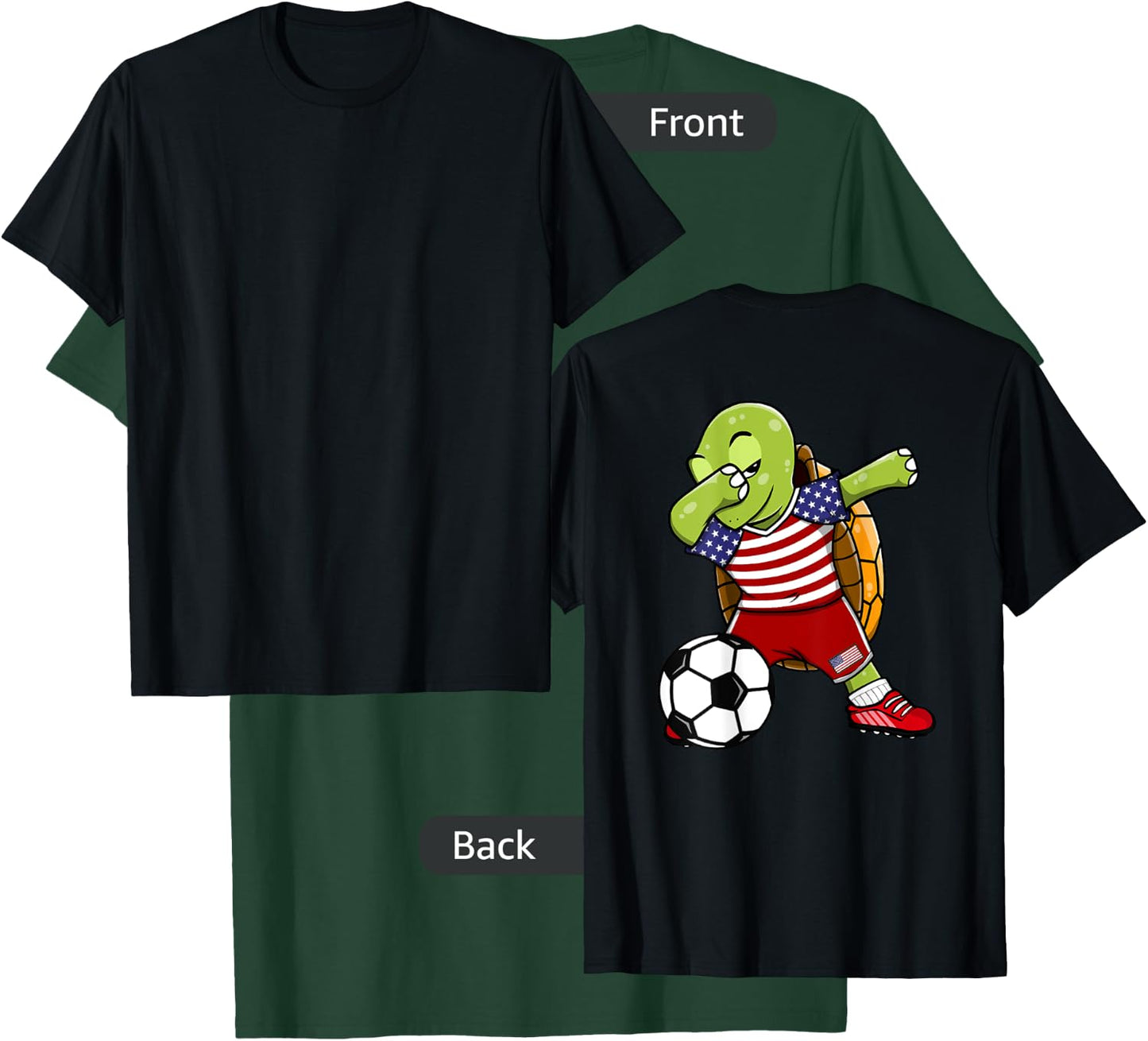 Dabbing Turtle America Soccer Fans US Flag Football Lovers T-Shirt - T-Shirt | Forest