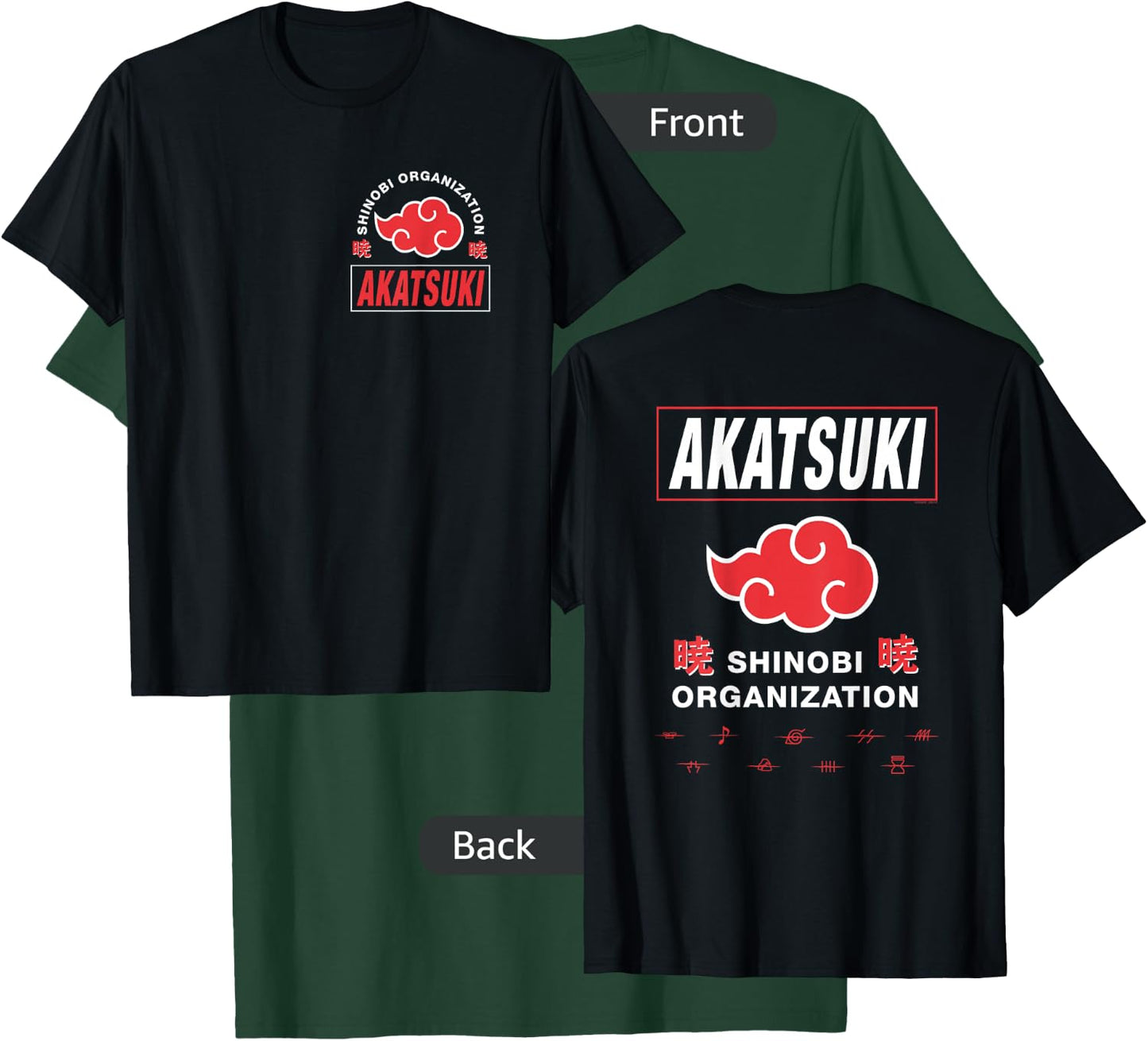 Naruto Shippuden Akatsuki Shinobi Org Front Back Anime T-Shirt - T-Shirt | Forest