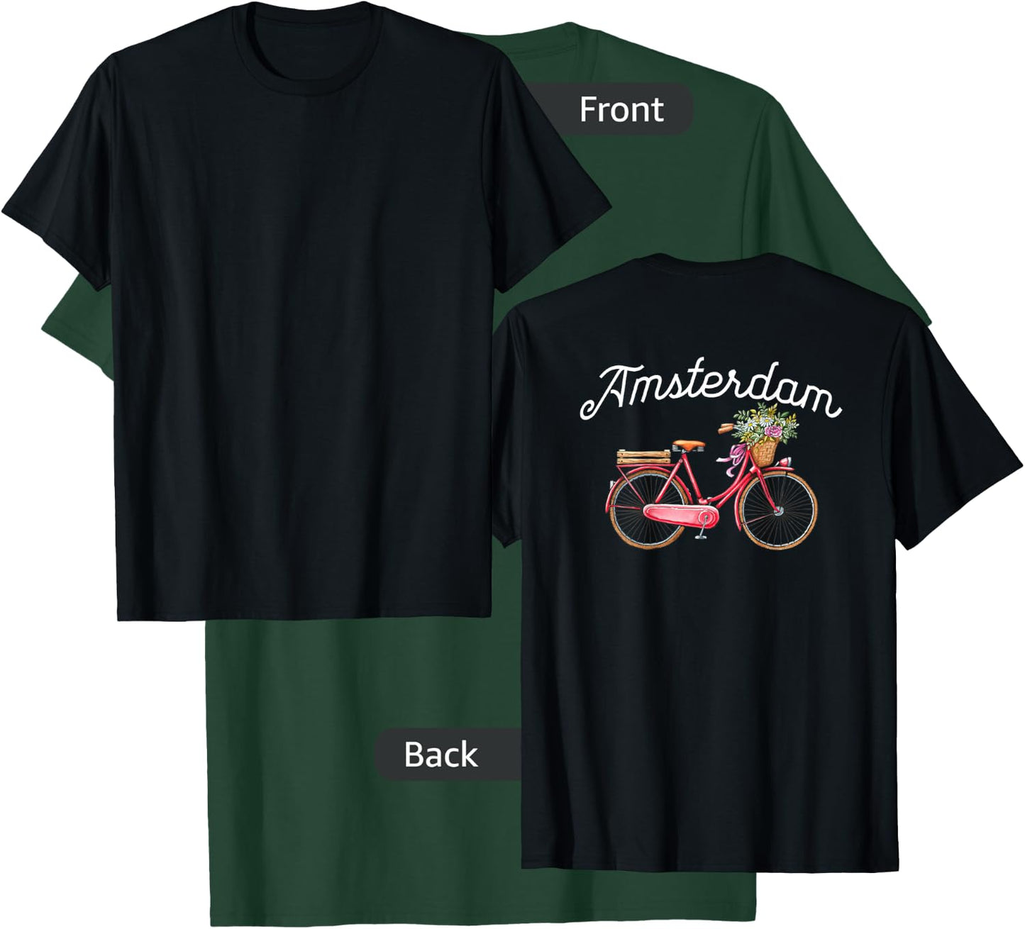 Vintage Women's Bike Amsterdam Floral Design T-Shirt - T-Shirt | Forest