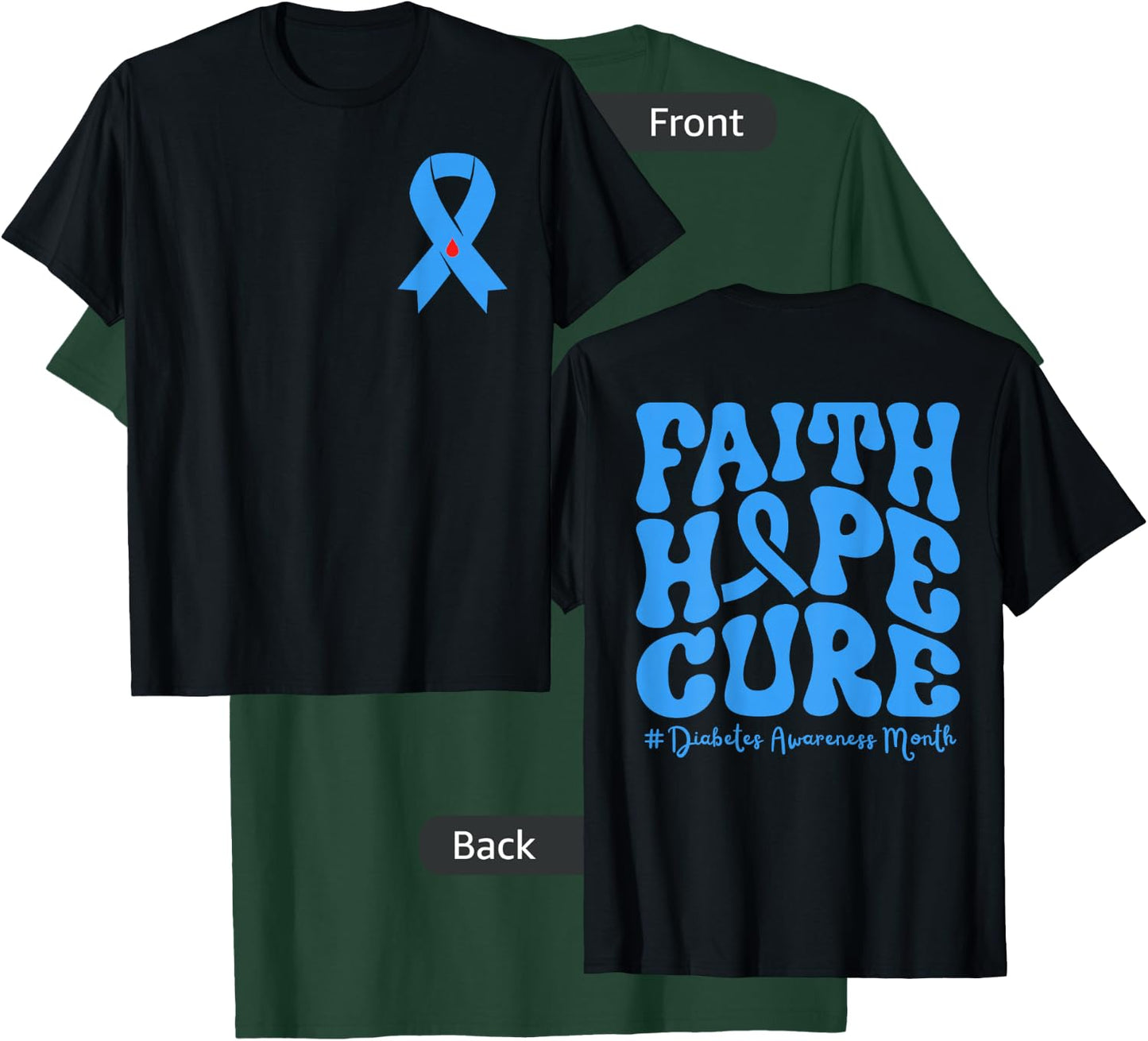 Diabetes Awareness Month Blue Love Ribbon Support T1D T2D T-Shirt - T-Shirt | Forest
