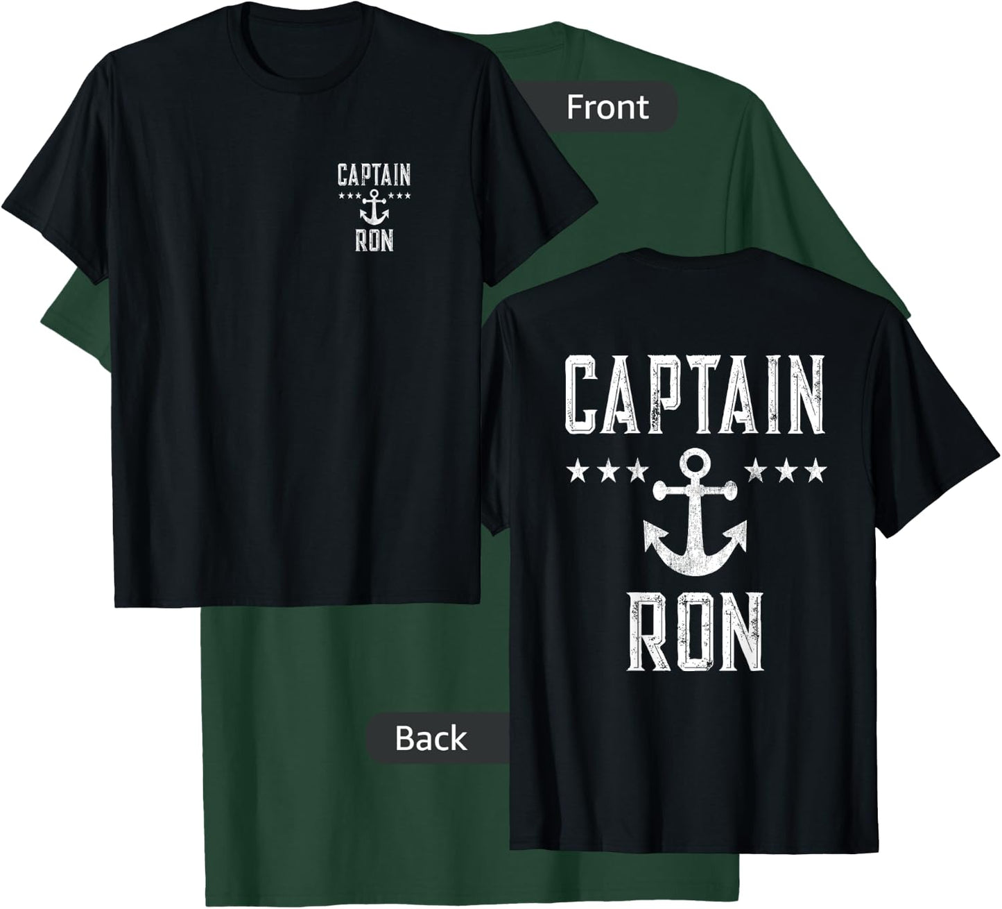 (Printed Both Sides) Retro Captain Ron Personalized Boating T-Shirt - T-Shirt | Forest