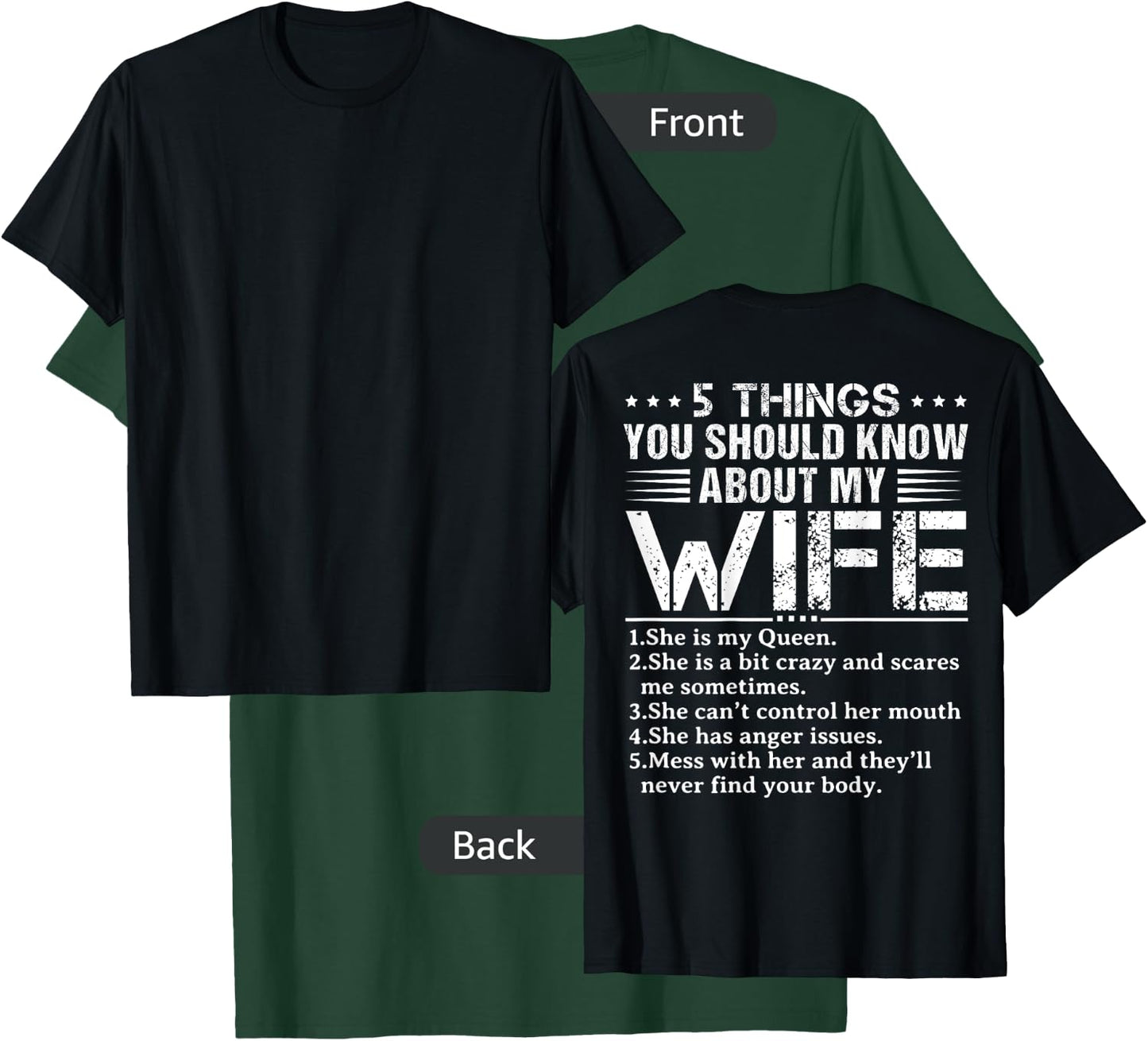 5 Things You Should Know About My Wife (On Back) husband T-Shirt - T-Shirt | Forest