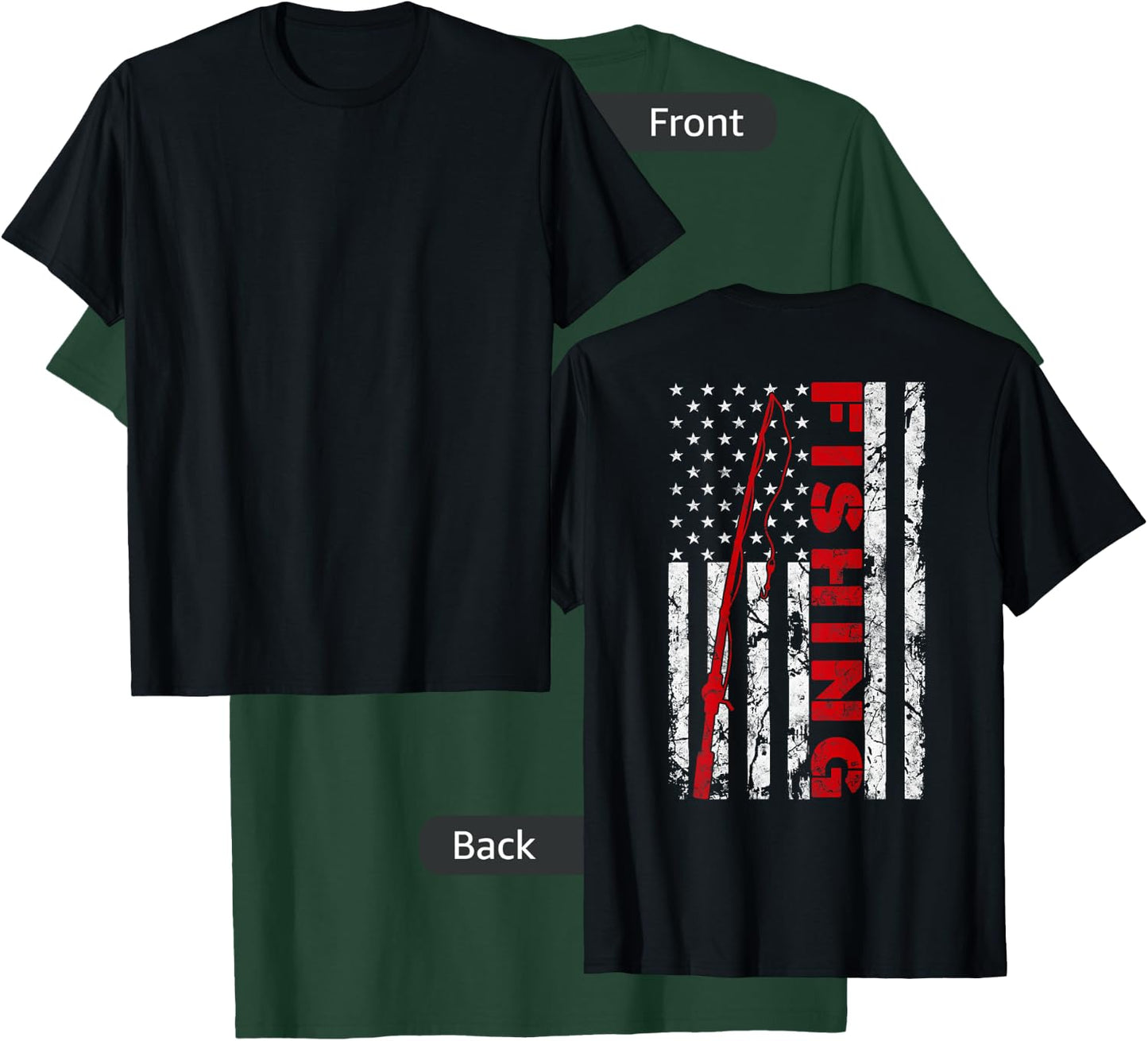 Fishing American Flag Rod USA Patriotic Fisherman T-Shirt - T-Shirt | Forest