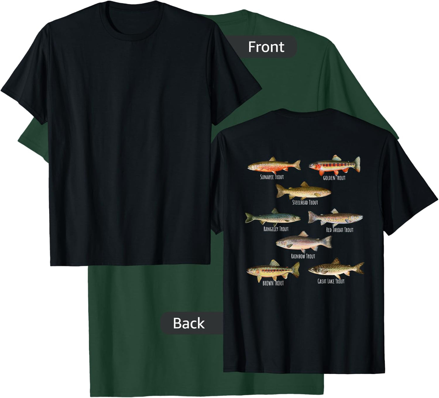 Types Of Trout Fish Species - Fishing Gift DESIGN ON BACK T-Shirt - T-Shirt | Forest