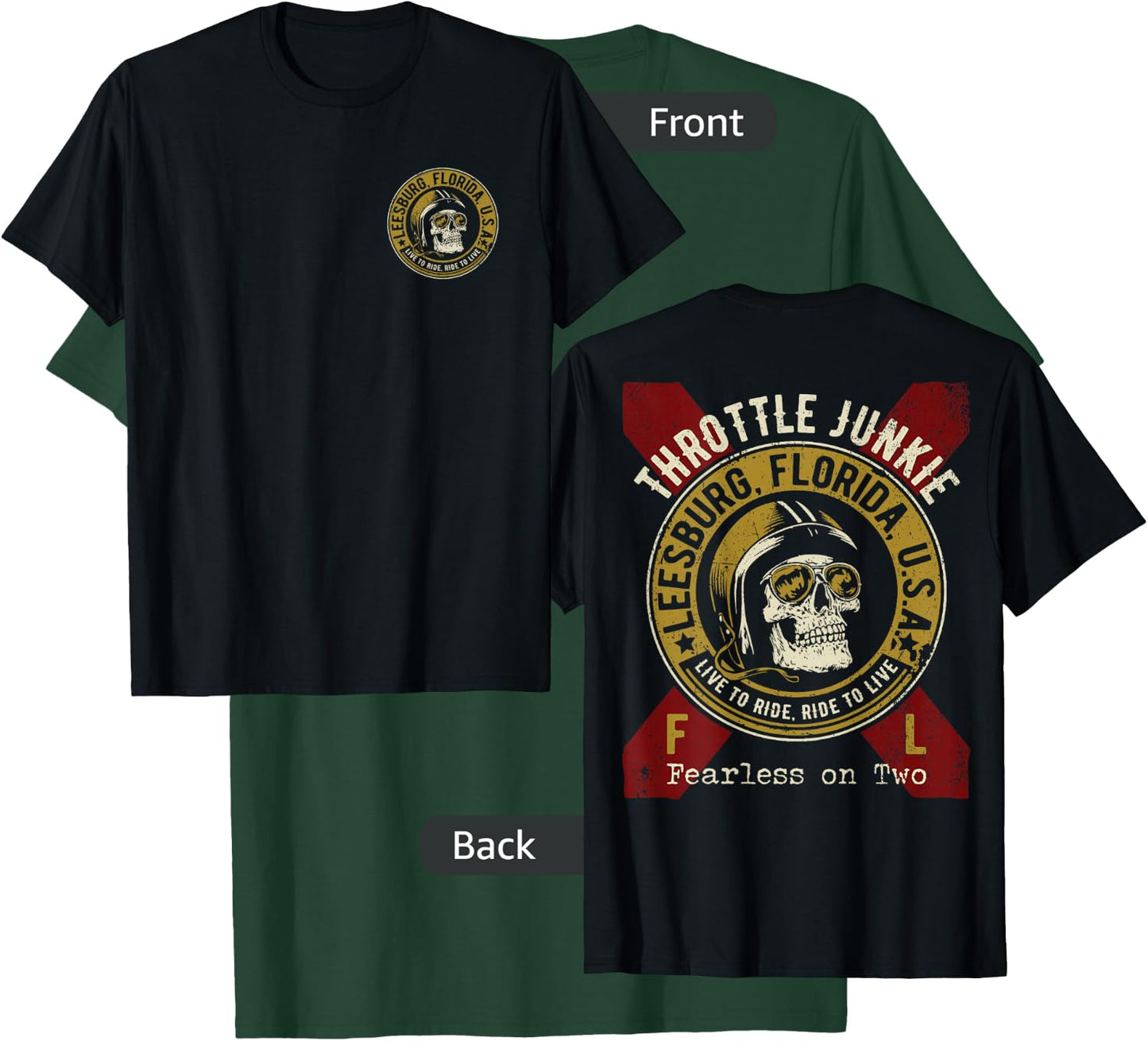 Leesburg Florida USA Motorcycle Biker Skull Design T-Shirt - T-Shirt | Forest