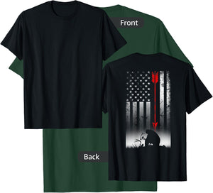 Bow Deer Hunting American Flag Gift Bow Hunting T-Shirt - T-Shirt | Forest