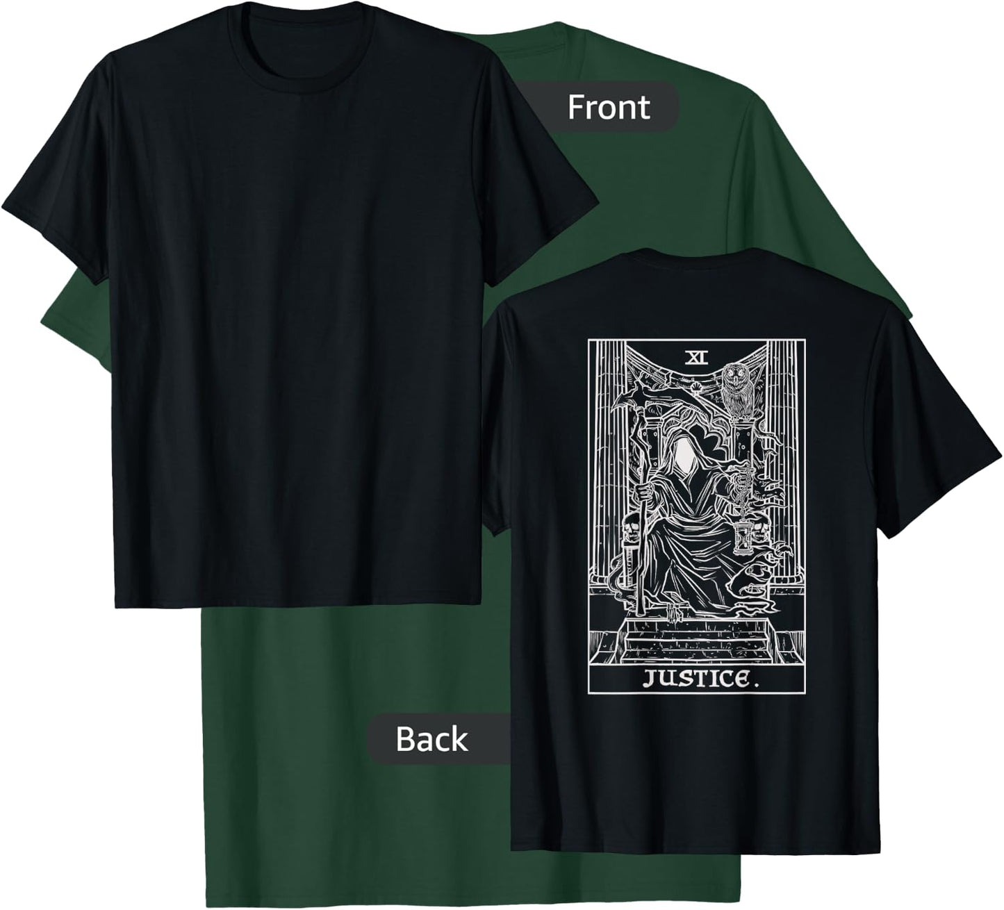 Justice Tarot Card Grim Reaper Halloween Gothic Back Print T-Shirt - T-Shirt | Forest