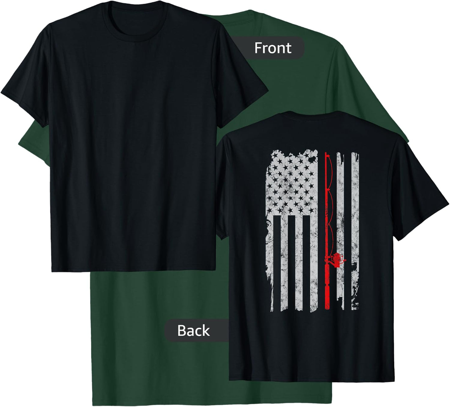 Fishing Thin Red line Rod American Flag Patriotic Fisherman T-Shirt - T-Shirt | Forest