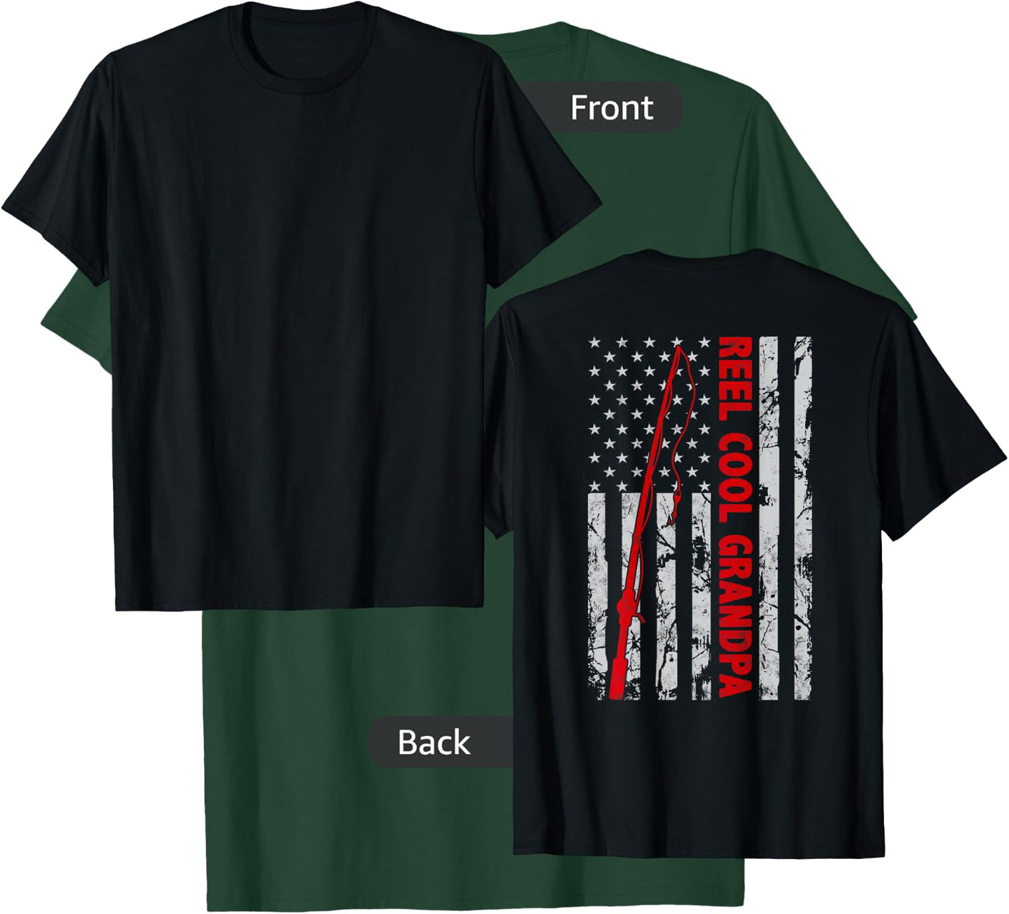 Reel cool Grandpa Fishing American Flag Gift Fisherman T-Shirt - T-Shirt | Forest