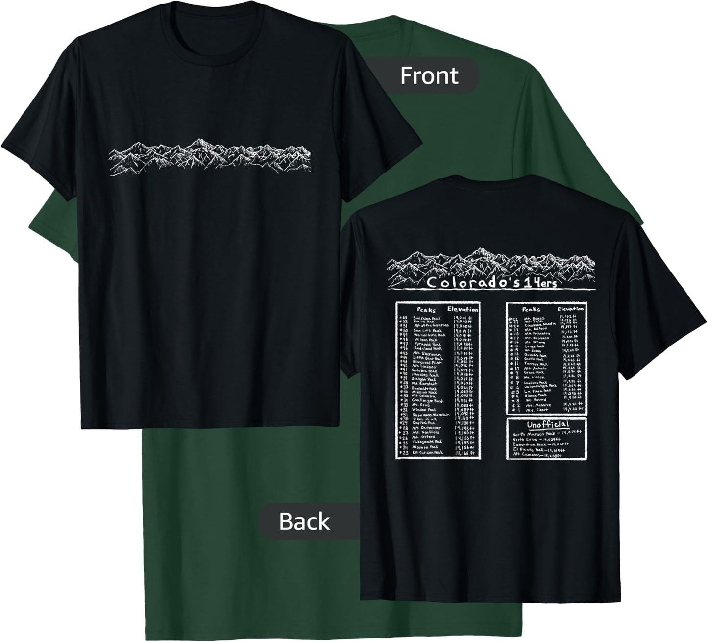 All the Colorado 14ers Mountain Outdoor Hiking Gift T-Shirt - T-Shirt | Forest