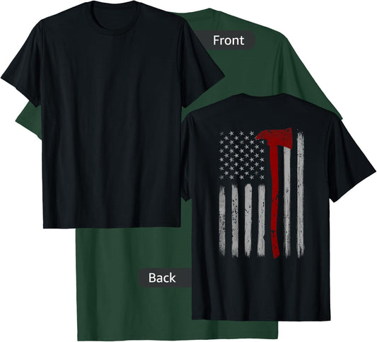 Patriotic Firefighter USA Flag Axe American Flag Fireman T-Shirt - T-Shirt | Forest