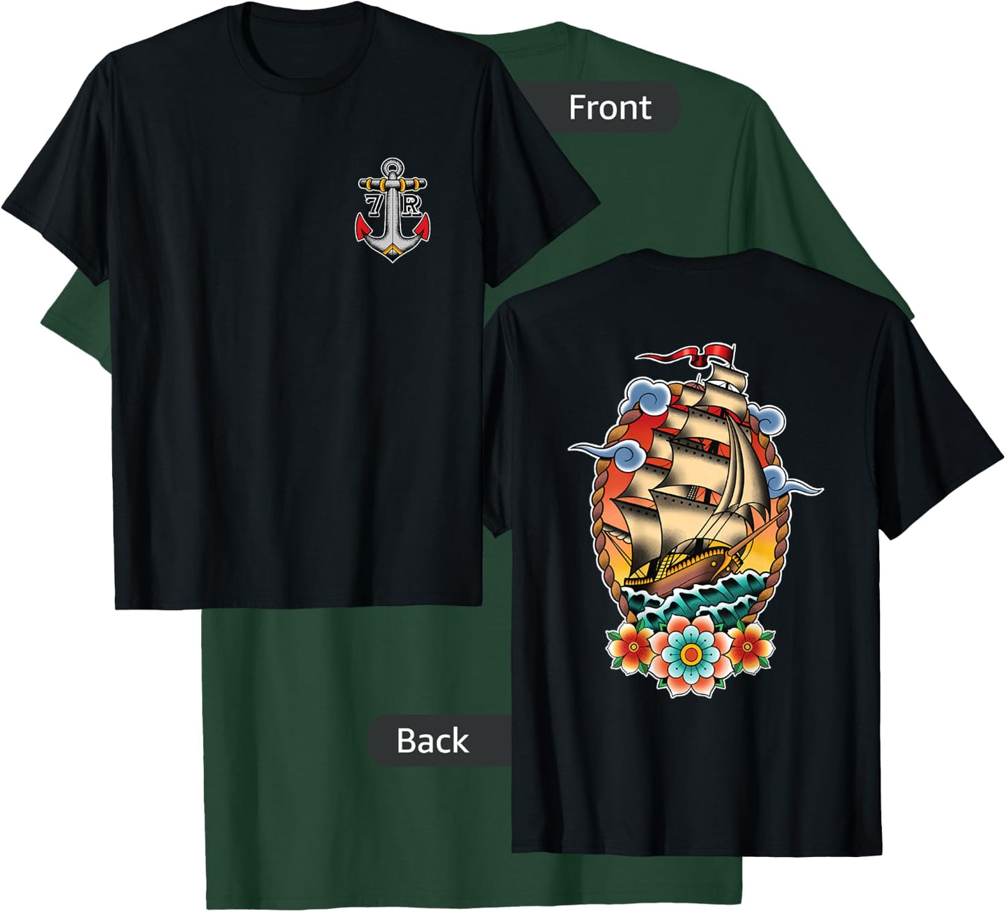 Old School American Traditional Tattoo Flash Clipper Ship T-Shirt - T-Shirt | Forest