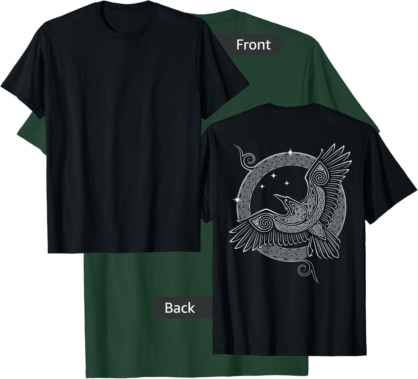 Raven Knotwork Moon Viking (on Back) T-Shirt - T-Shirt | Forest