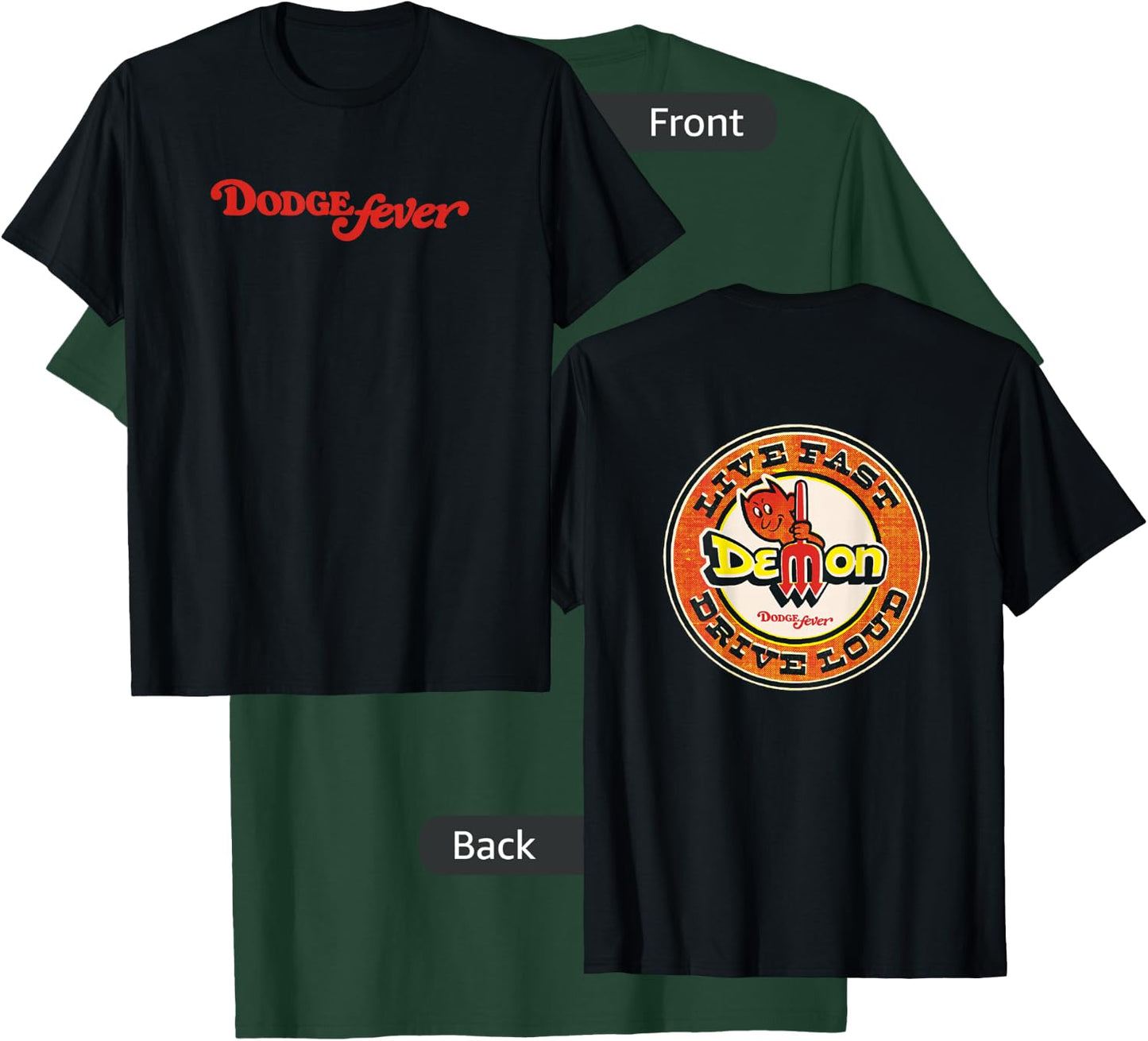 Dodge Fever Demon - Black, Adult, Short Sleeve, , Letter Print, Modern Vintage Style T-Shirt - T-Shirt | Forest