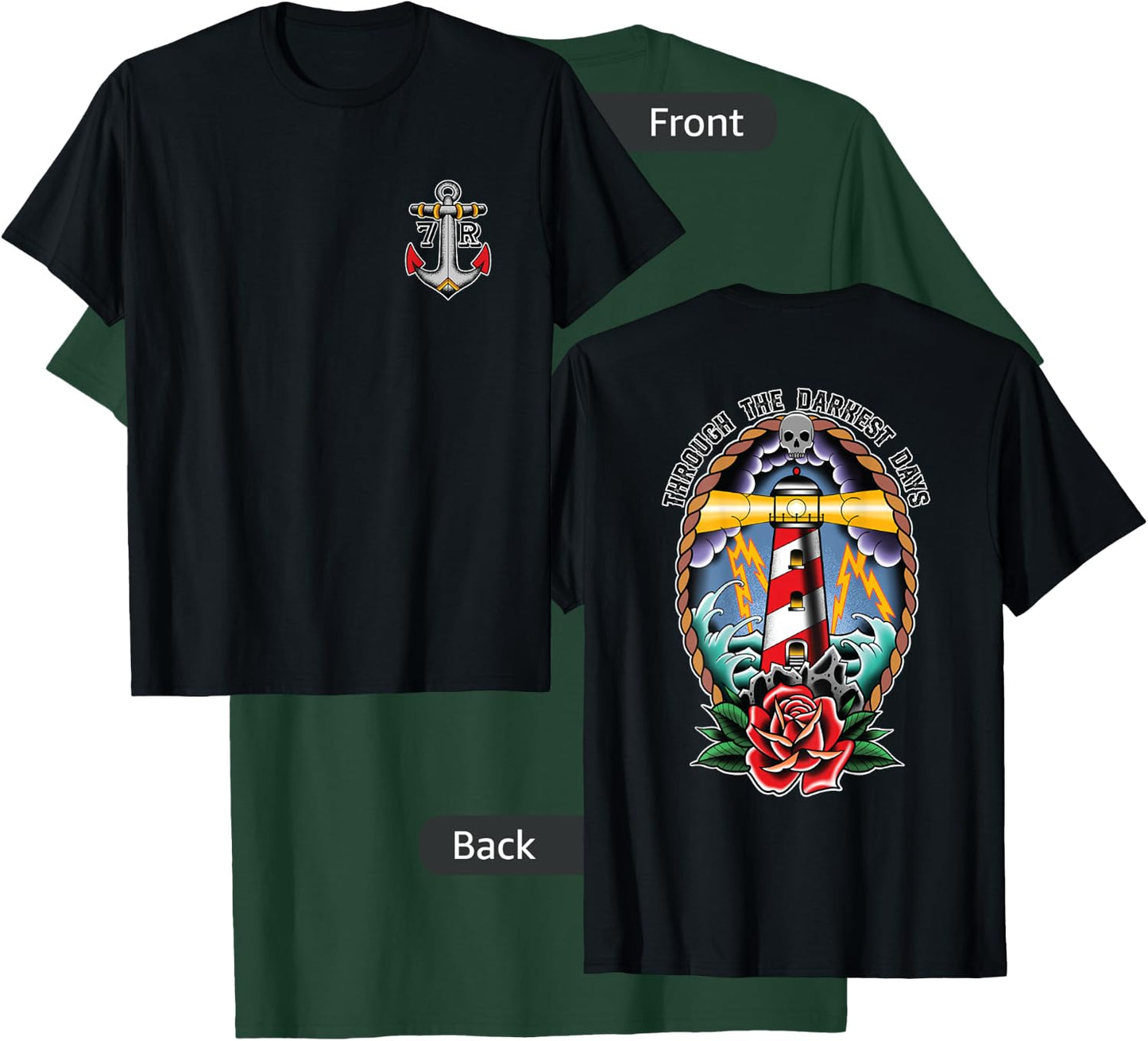 Lighthouse Old School Tattoo Art, Through The Darkest Days T-Shirt - T-Shirt | Forest