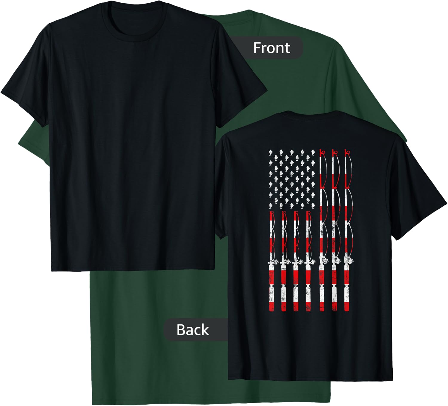 Fishing Pole American USA Flag Patriotic Fishing gift T-Shirt - T-Shirt | Forest