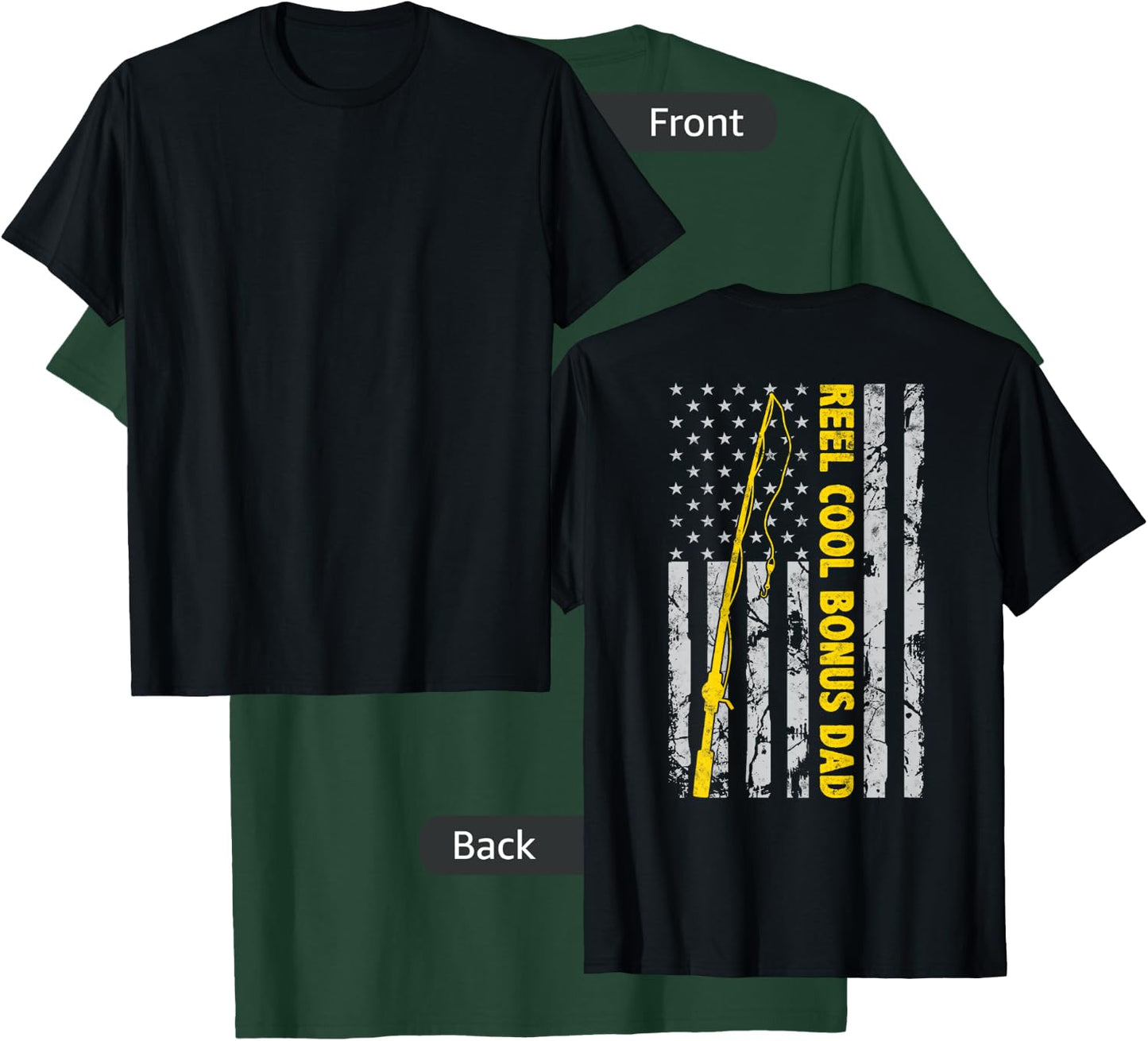 Reel cool Bonus Dad Fishing American Flag gift Fisherman Dad T-Shirt - T-Shirt | Forest