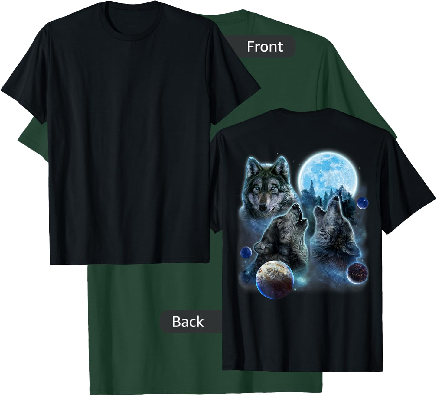 Three Wolf Howling and Moon T-Shirt - T-Shirt | Forest