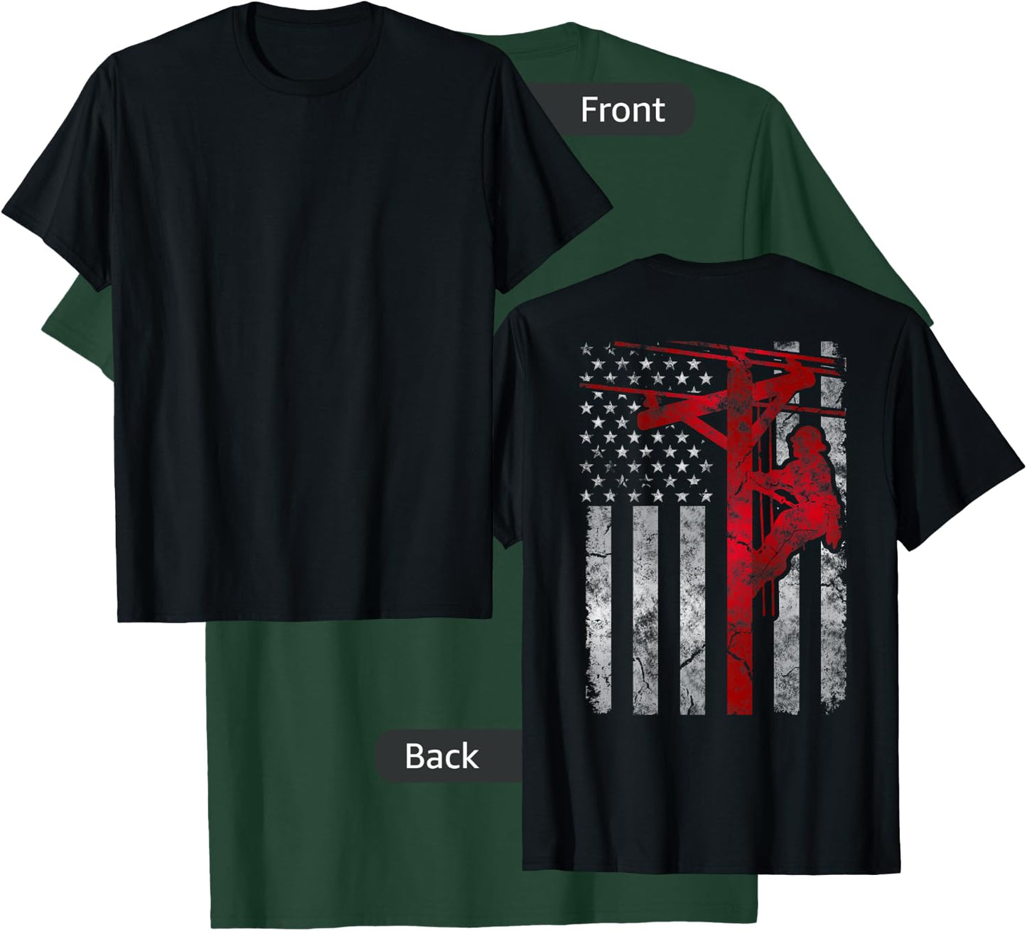 Distressed Patriotic Electric Cable Lineman American Flag T-Shirt - T-Shirt | Forest