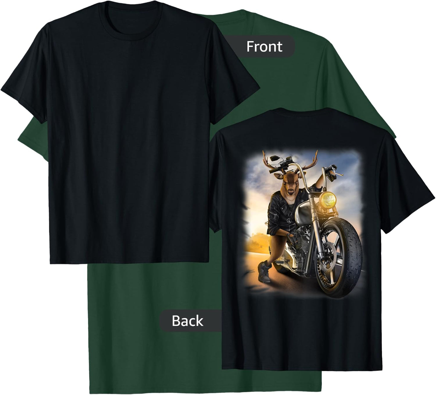 Deer Riding Classic Motorcycle at Sunset T-Shirt - T-Shirt | Forest