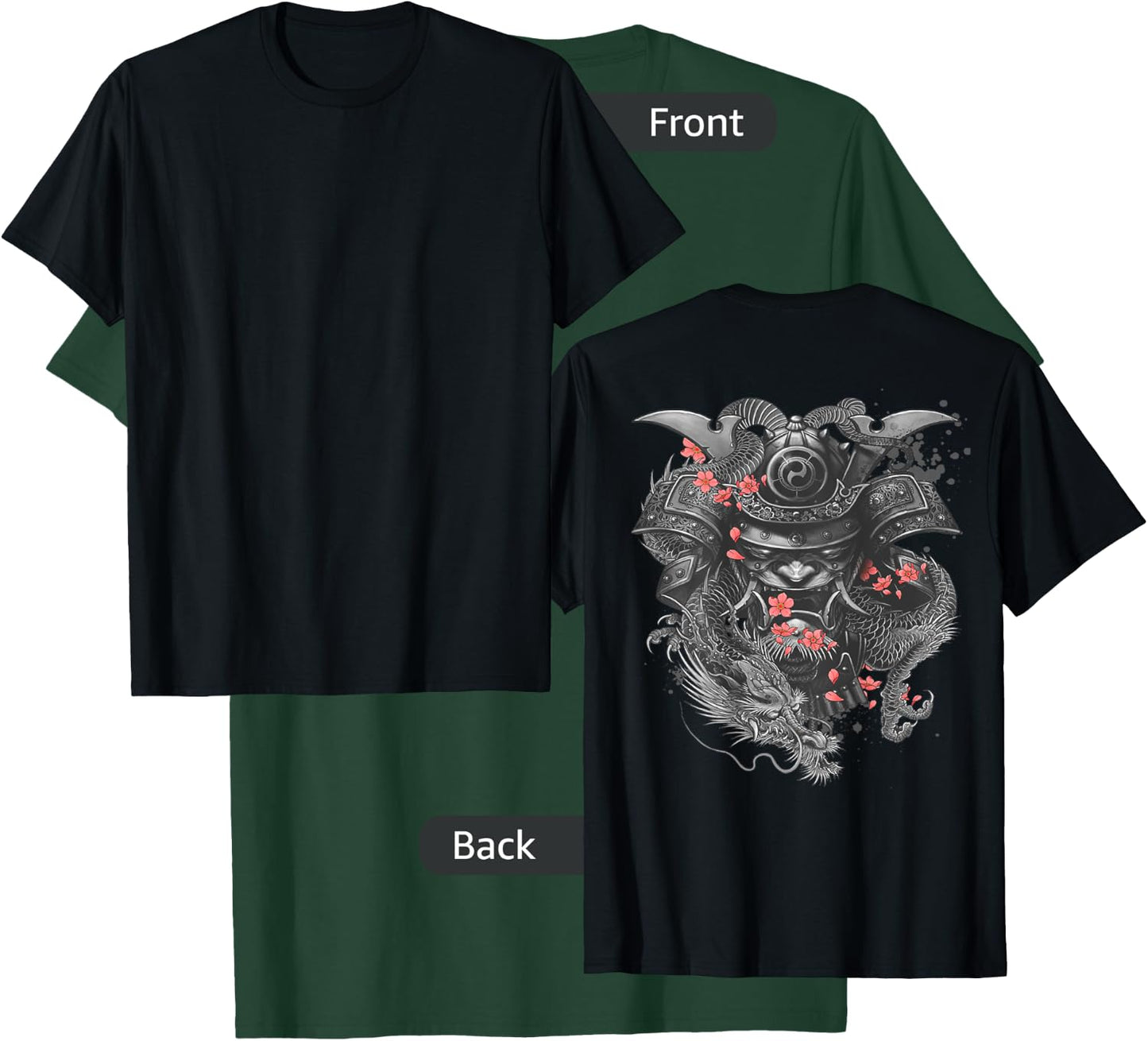 Samurai DESIGN ON THE BACK Oni Bushido Japanese Warrior T-Shirt - T-Shirt | Forest