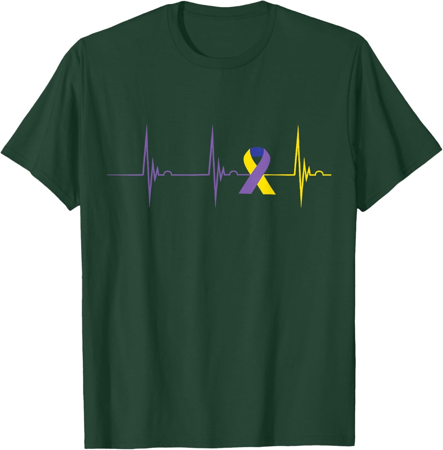 Blue Yellow Purple Ribbon Heartbeat EKG Pulse Bladder Cancer T-Shirt - T-Shirt | Forest