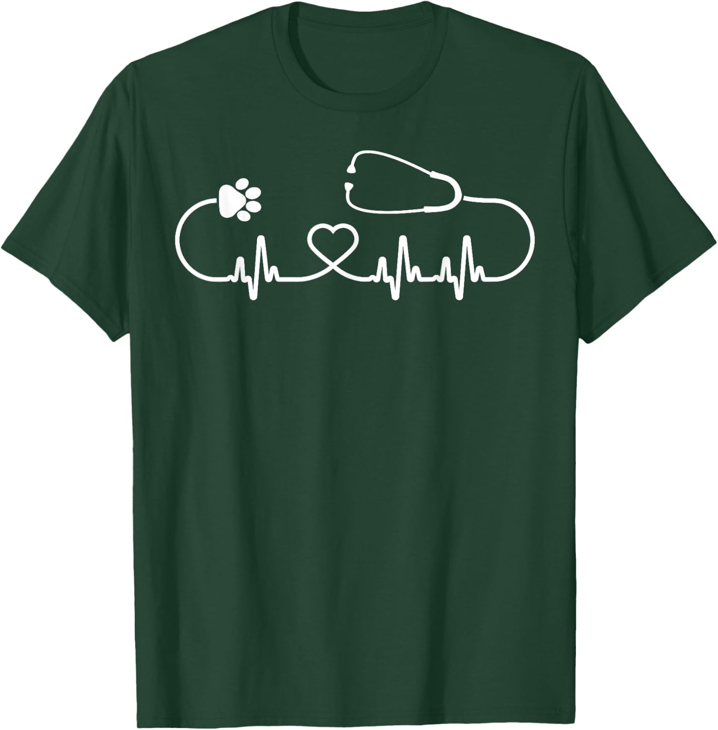 Cool Veterinarian Heartbeat | Funny Veterinary Worker Gift T-Shirt - T-Shirt | Forest